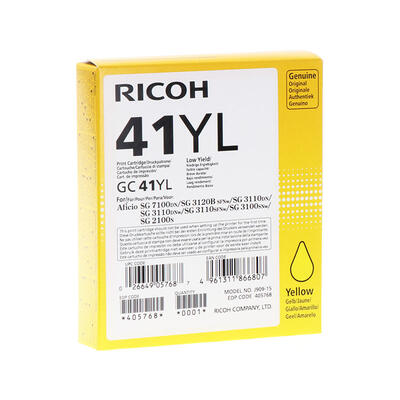 RICOH - Ricoh GC41YL 405768 Geljet Yellow Original Cartridge - SG2100 / SG3110 / SG3100 