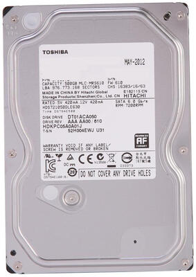 Toshiba HDD 500GB 7200RPM SATA 6Gb/s Harddisk (DT01ACA050) (T15904) - TOSHIBA