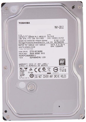 Toshiba HDD 500GB 7200RPM SATA 6Gb/s Harddisk (DT01ACA050)