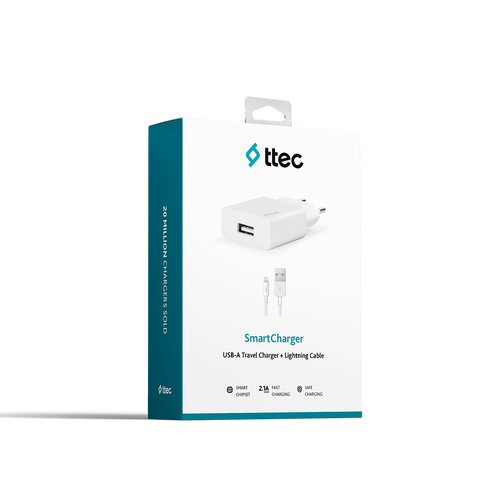 ttec SmartCharger 2.1A Travel Charger + Lightning Cable (2SCS20LB)