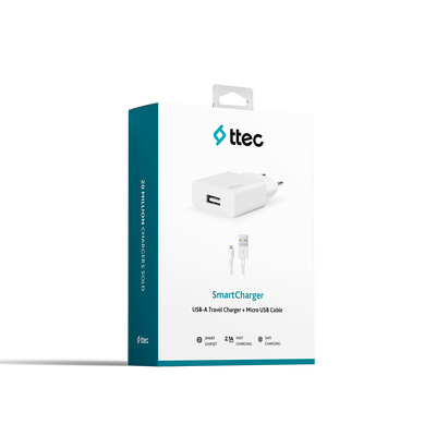 ttec SmartCharger 2.1A Travel Charger + Micro USB Cable (2SCS20MB) - Thumbnail