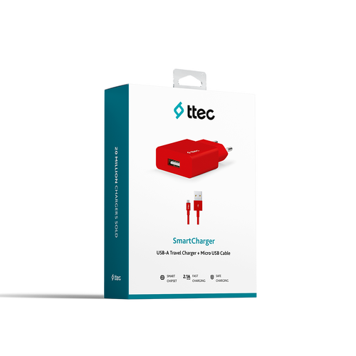 ttec SmartCharger 2.1A Travel Charger + Micro USB Cable (2SCS20MK)