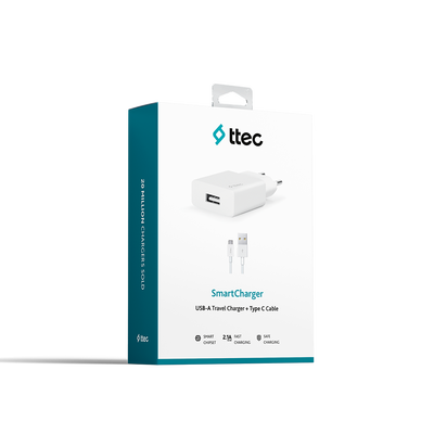 ttec SmartCharger 2.1A Travel Charger + Type-C Cable (2SCS20CB) - Thumbnail