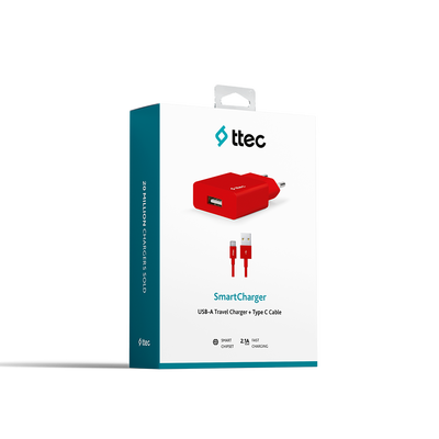 ttec SmartCharger 2.1A Travel Charger + Type-C Cable (2SCS20CK) - Thumbnail