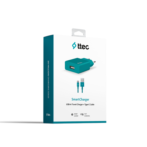 ttec SmartCharger 2.1A Travel Charger + Type-C Cable (2SCS20CTZ)
